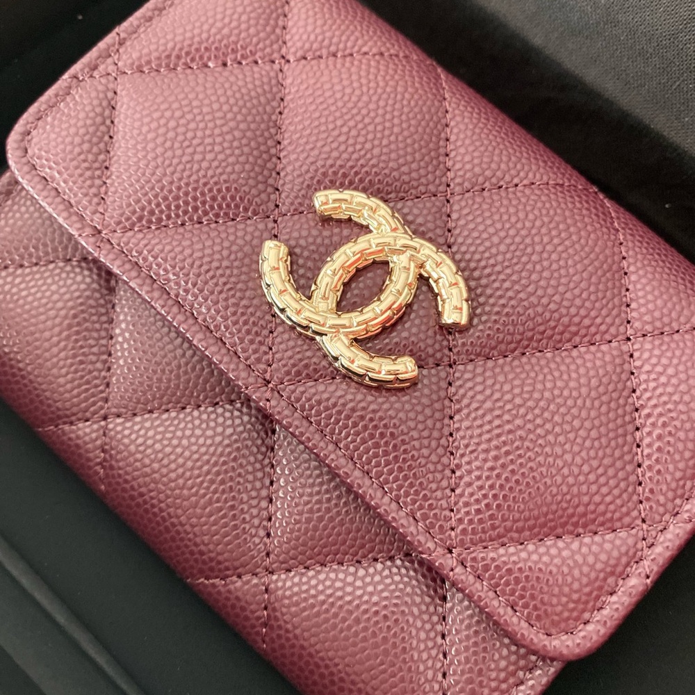Chanel Red Quilted Wallet with Iconic CC Logo